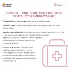 Accesso alle strutture ospedaliere e territoriali: il vademecum della Regione Puglia