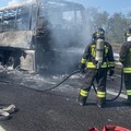 Autobus in fiamme sull'A14 tra Andria e Canosa. Passeggeri salvi