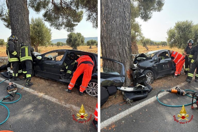 Incidente a Pezze di Greco: auto contro albero, cinque feriti gravi